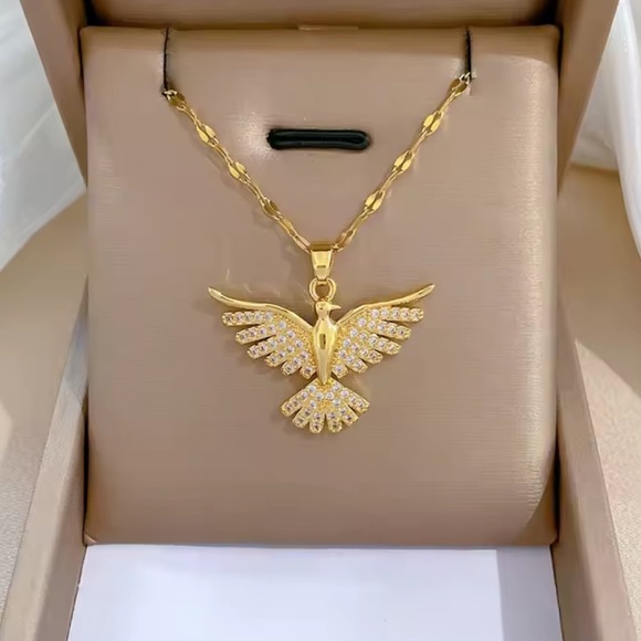 18K Gold Bird Pendant Necklace Phoenix Eagle Choker - Picture 7 of 12